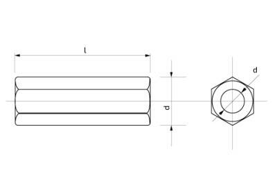 Matice šestihranná prodlužovací M10 x 45 mm LONG Zn